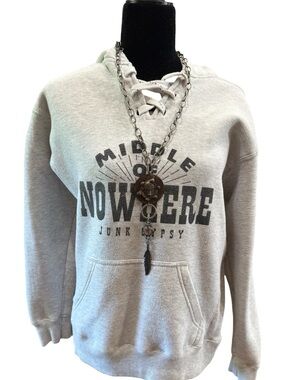 Junk Gypsy Middle of Nowhere Lace-Up Pullover Sweatshirt in Light Gray Medium